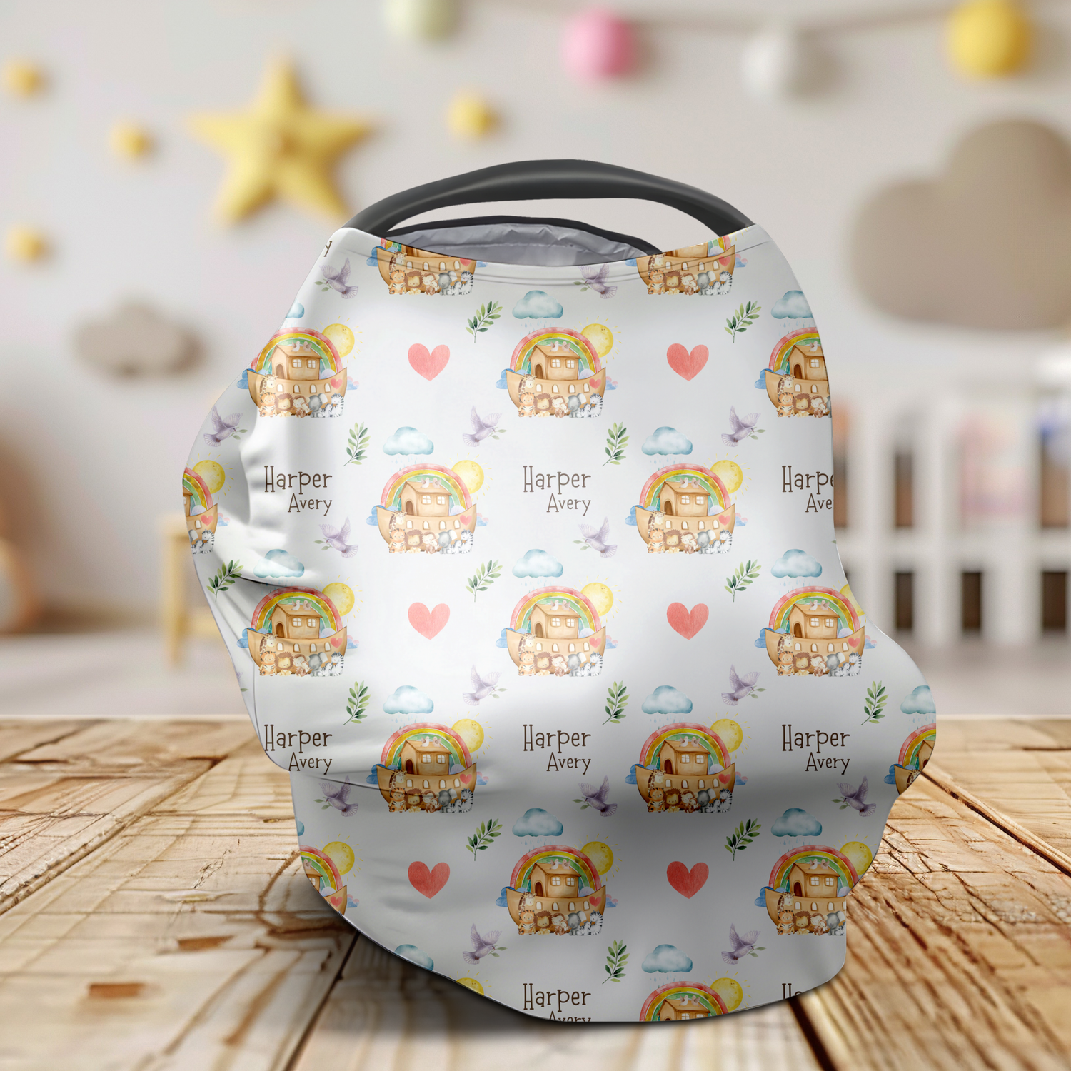 Noah's Ark: Hearts and Rainbows Car Seat Cover (A061)