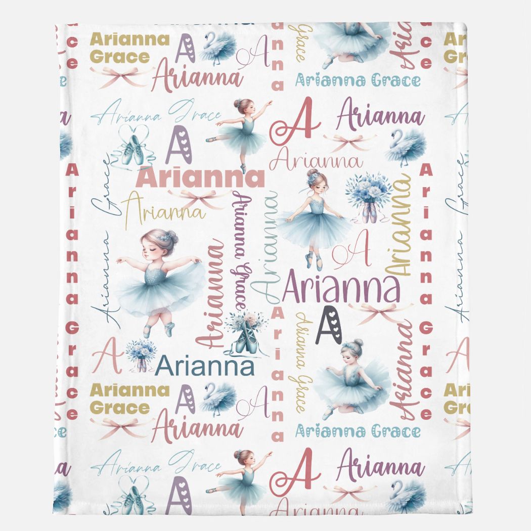 Blue Ballerina Name Blanket (B073)