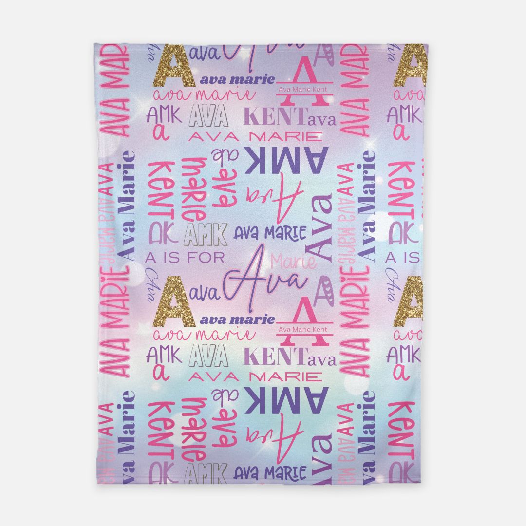 Name Blanket with Rainbow Unicorn Background (B029)