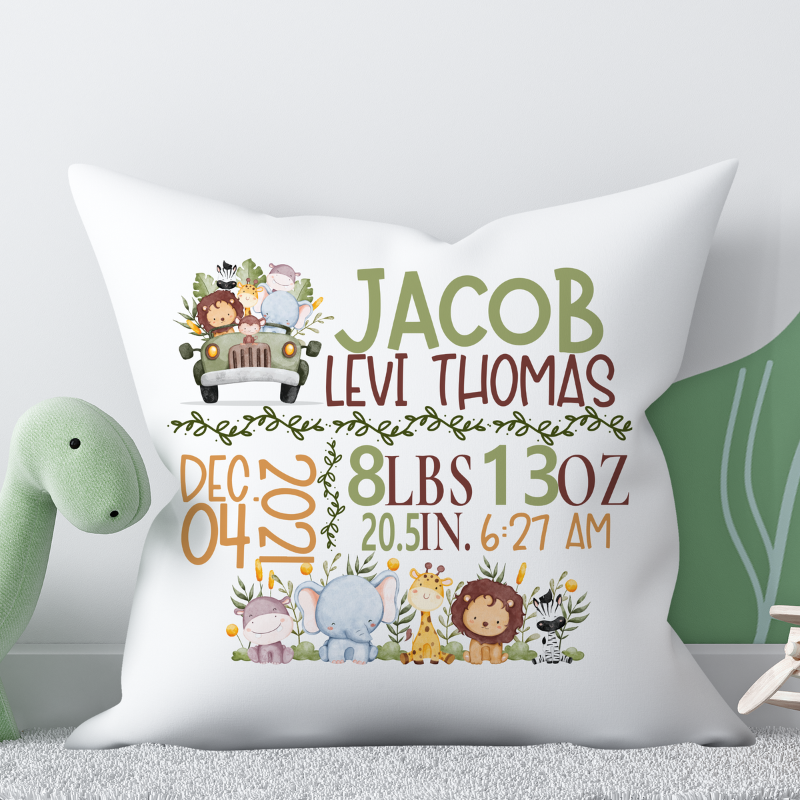 Birth Announcement Pillow - Safari (A112)