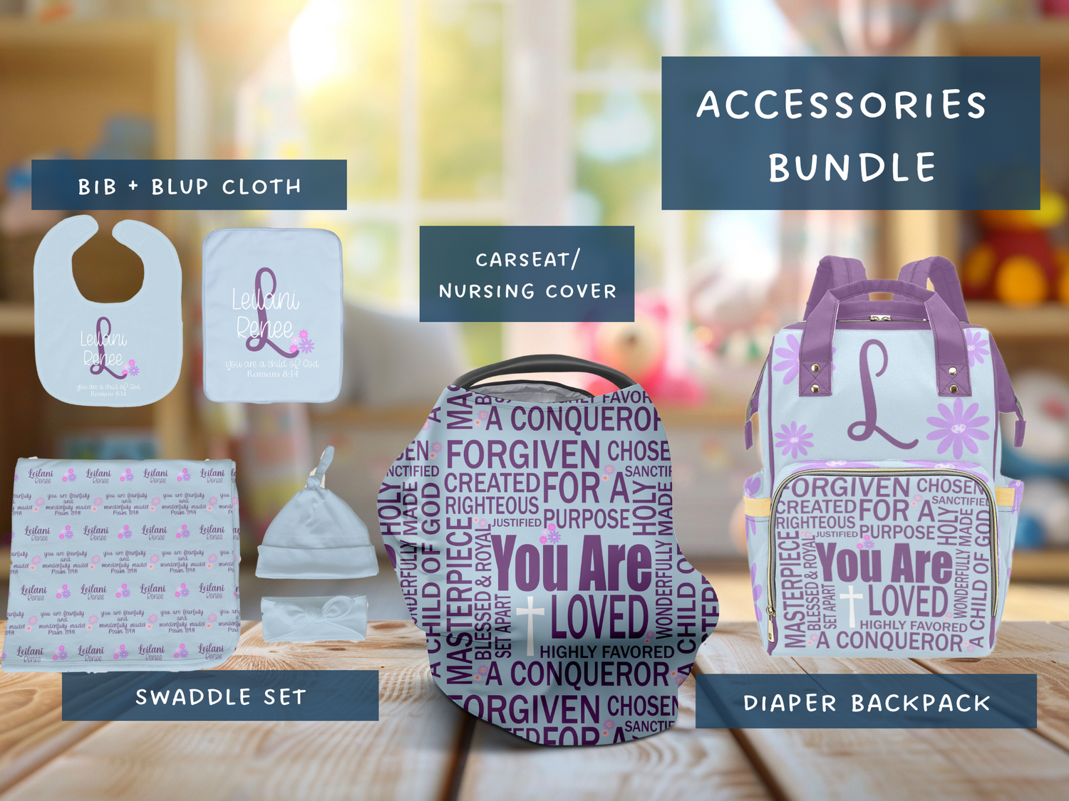 Christian Affirmations Accessories Set (Blue) (Bun024)