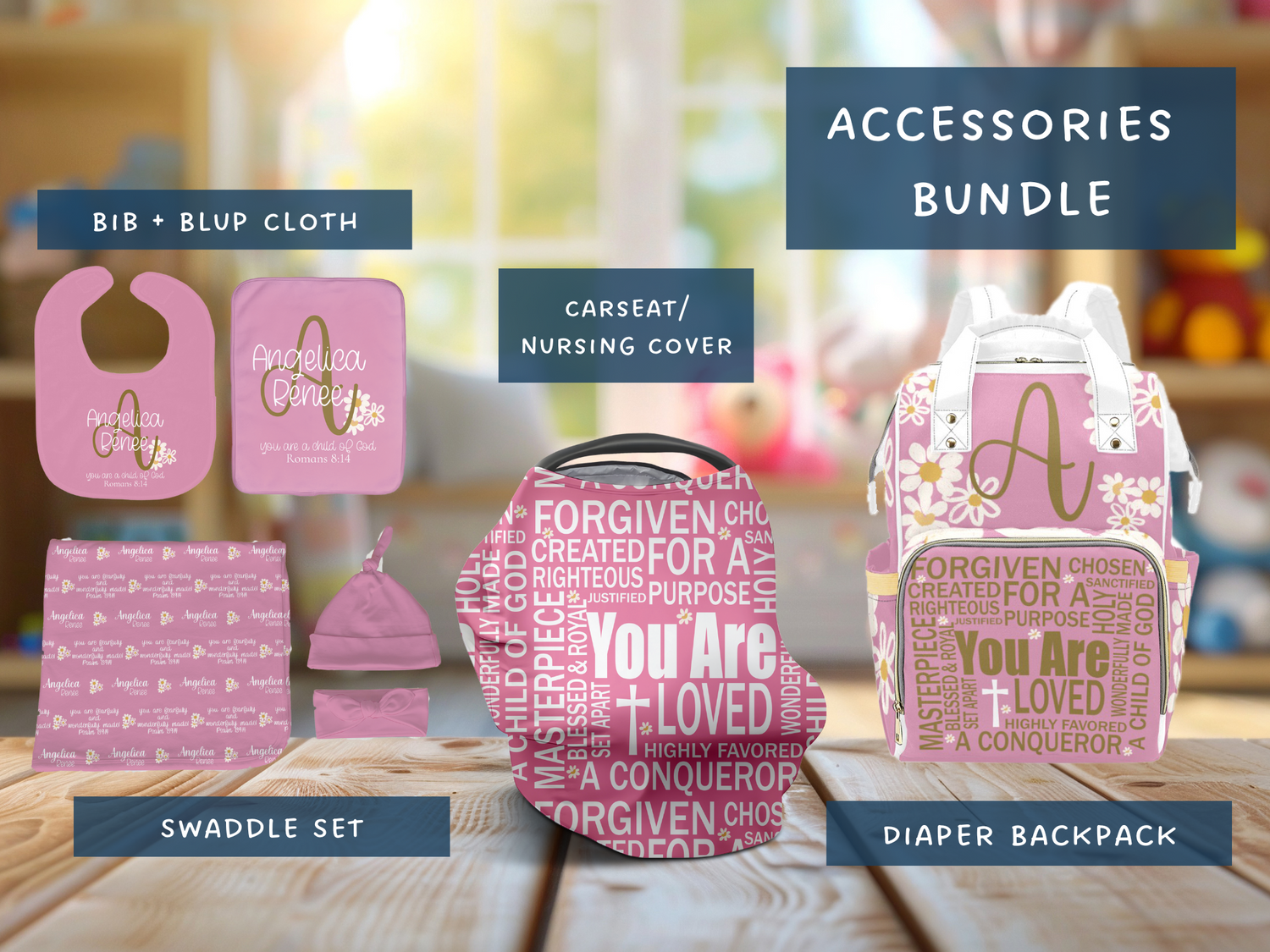 Christian Affirmations Accessories Set (Pink) (Bun025)
