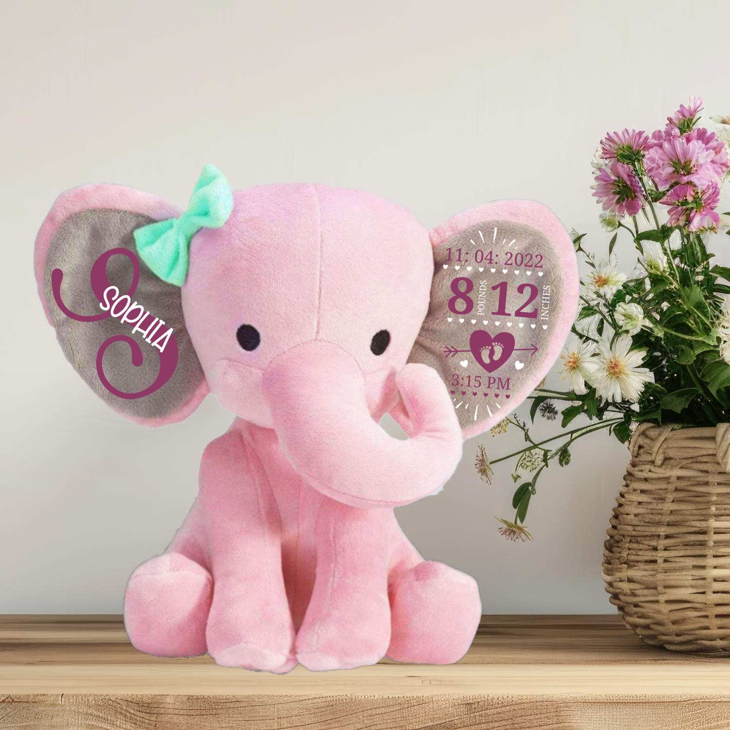 Personalized Birth Announcement Elephant Keepsake (A088)