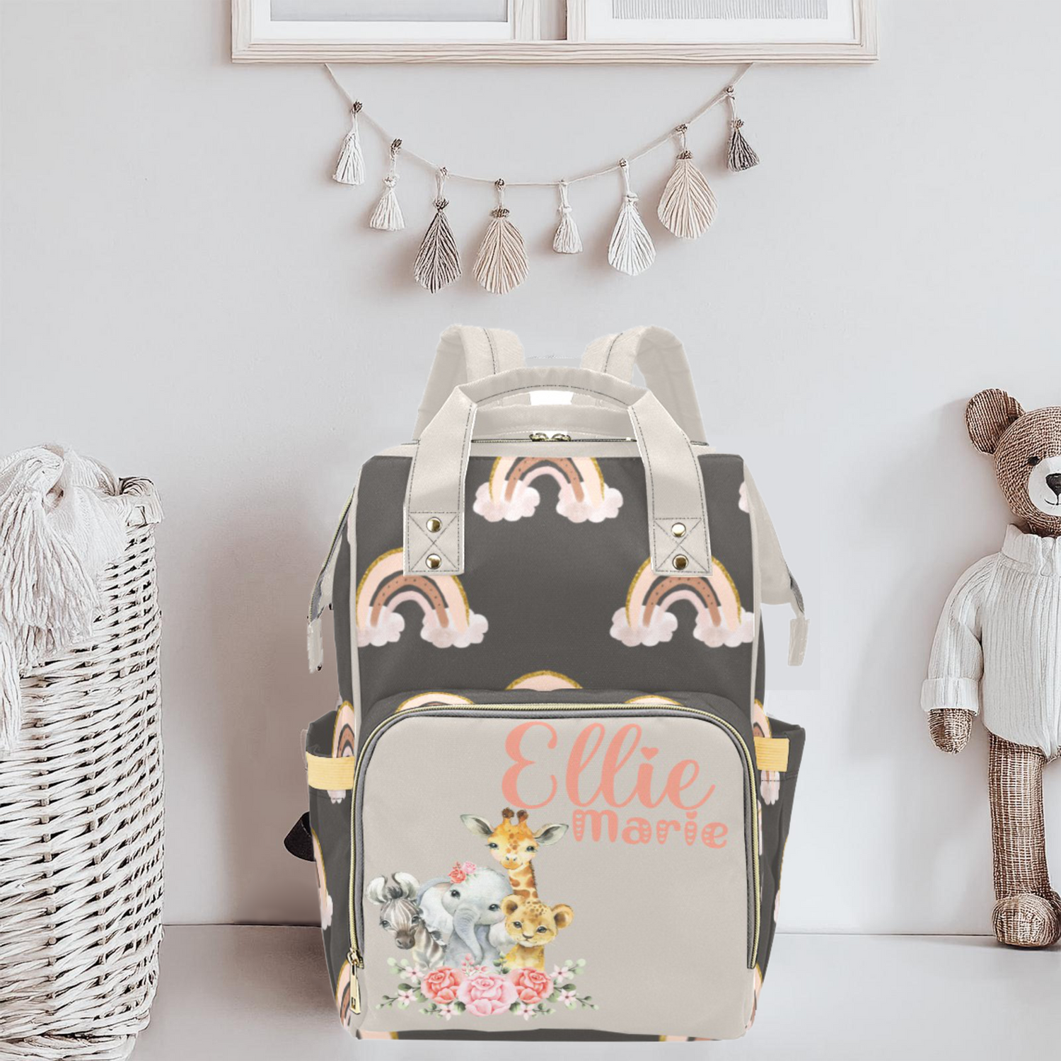 Rainbow Safari Diaper Bag (Gray) (A004)