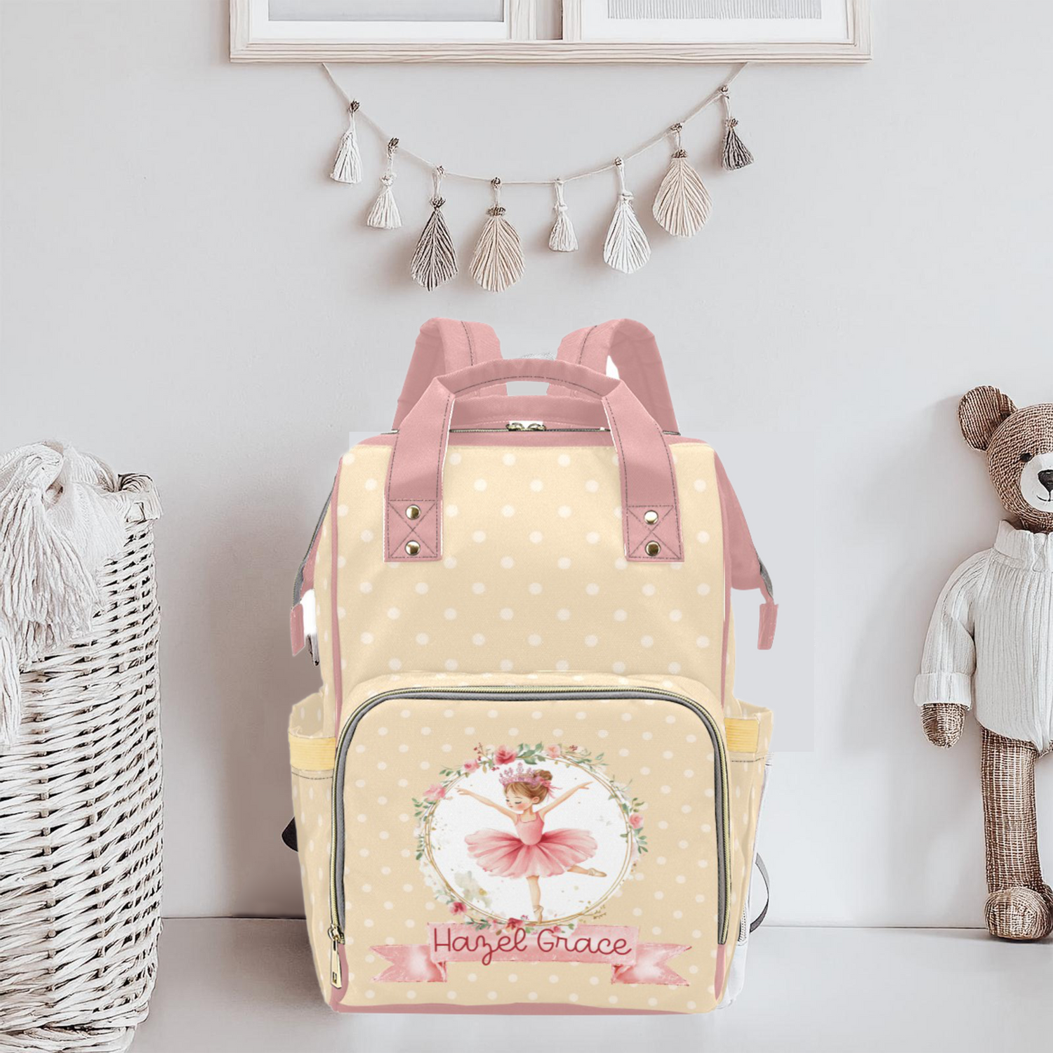 Twirling with Flowers Diaper Bag (A056) (Peach)