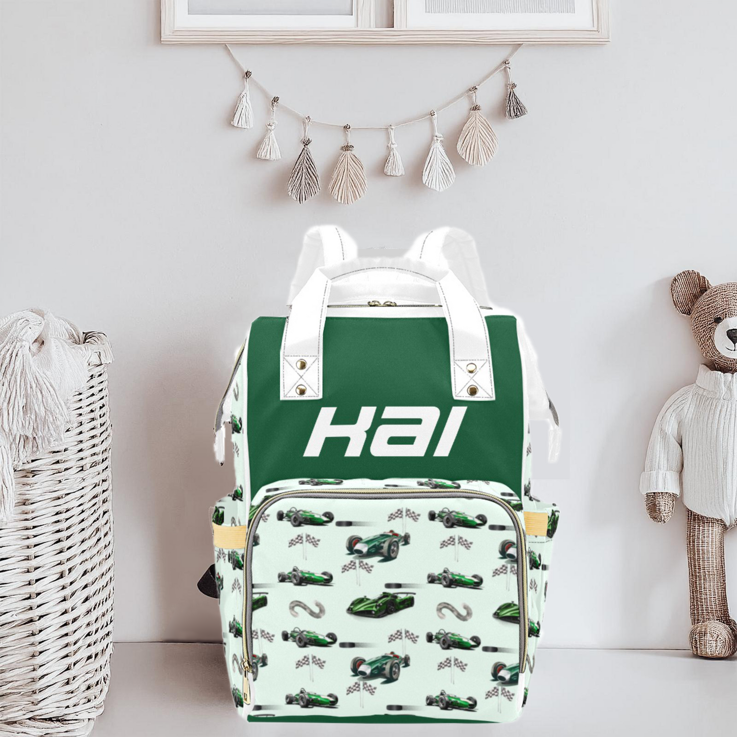 Race Car Diaper Bag (Green) (A040)