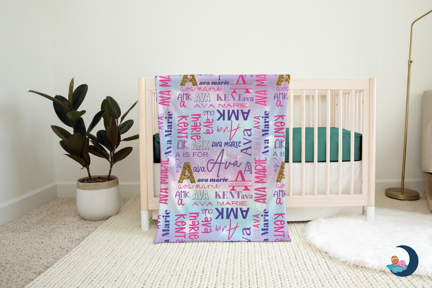 Name Blanket with Rainbow Unicorn Background (B029)