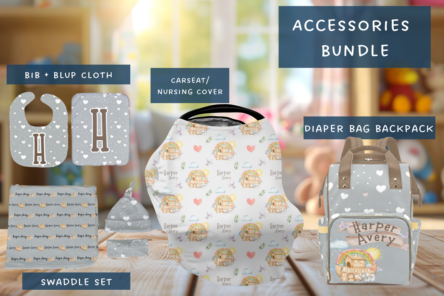 Noah's Ark: Hearts and Rainbows Accessories Set (Bun030)