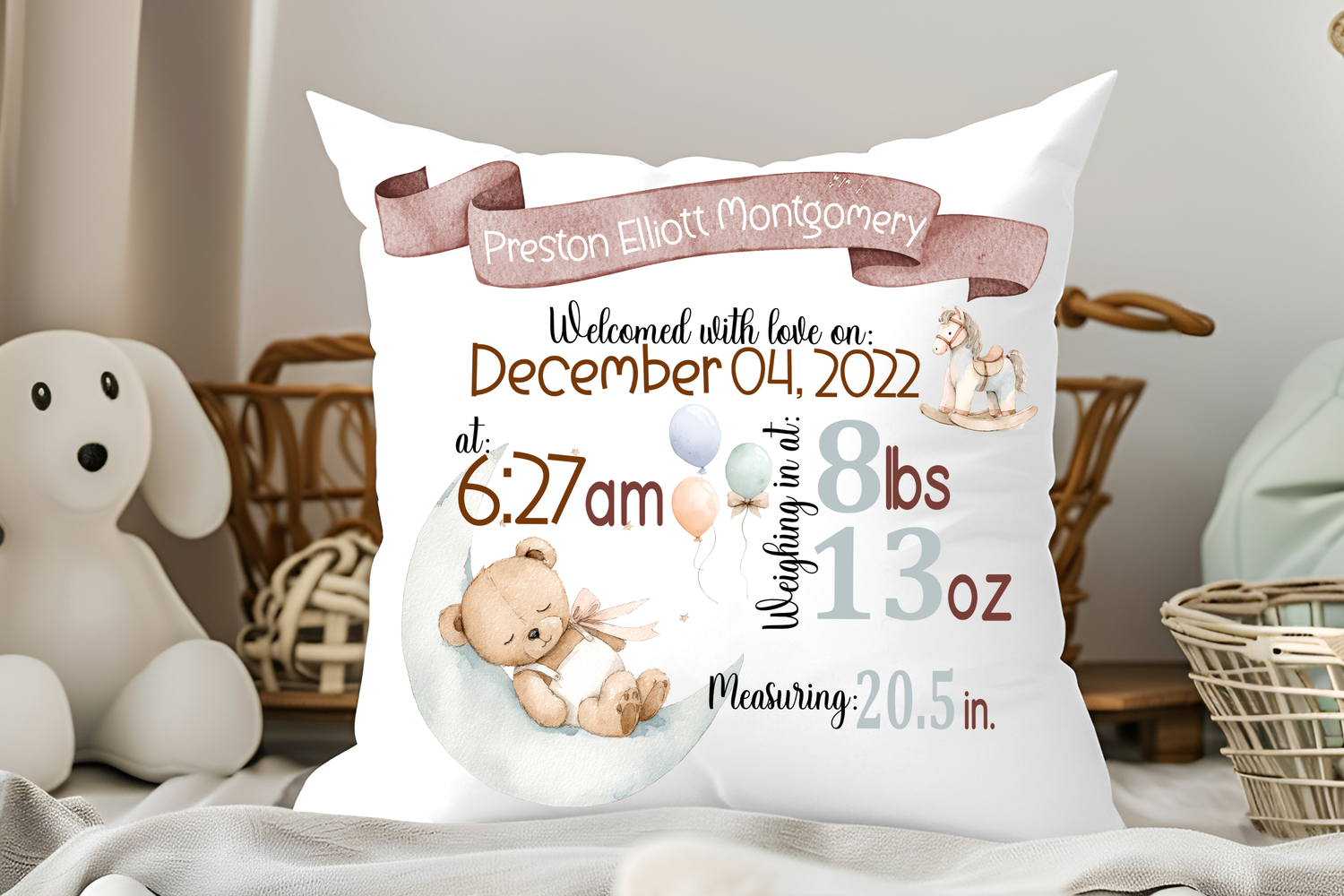 Birth Announcement Pillow - Sleeping Bear (A136)