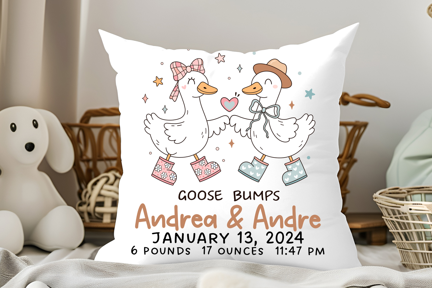 Birth Announcement Pillow - Twin Geese (A185)
