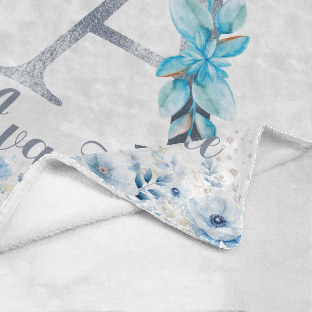 Blue Floral Monogram Blanket (B233)