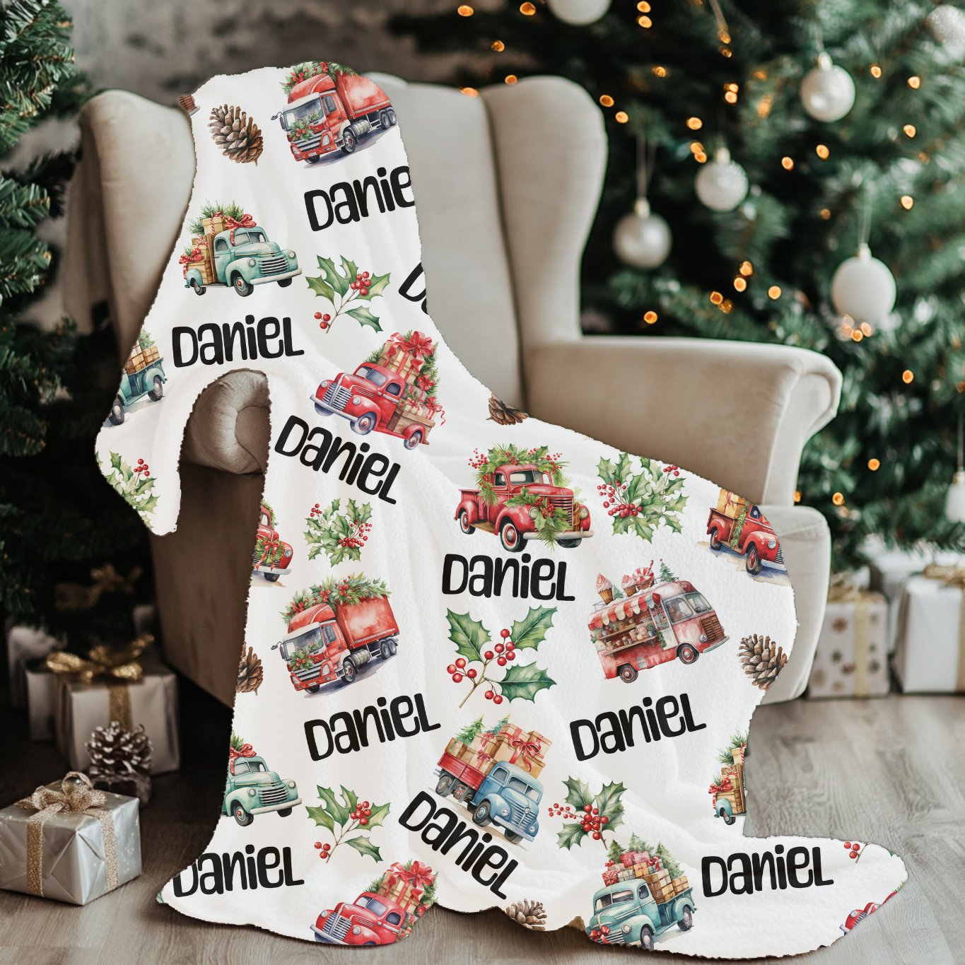 Christmas Trucks Pattern Blanket (B052)