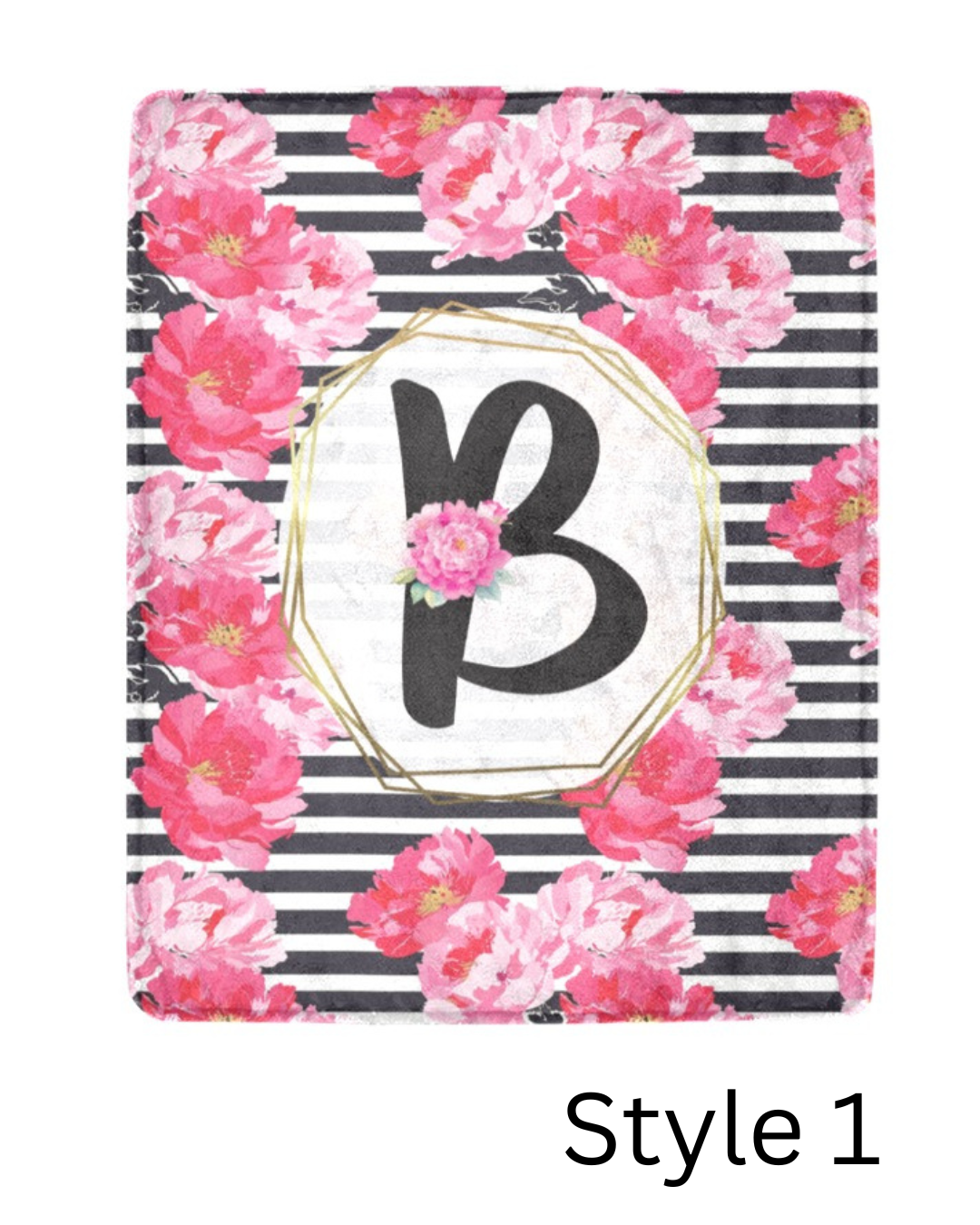 Striped Peonies Monogram Blanket (B250)