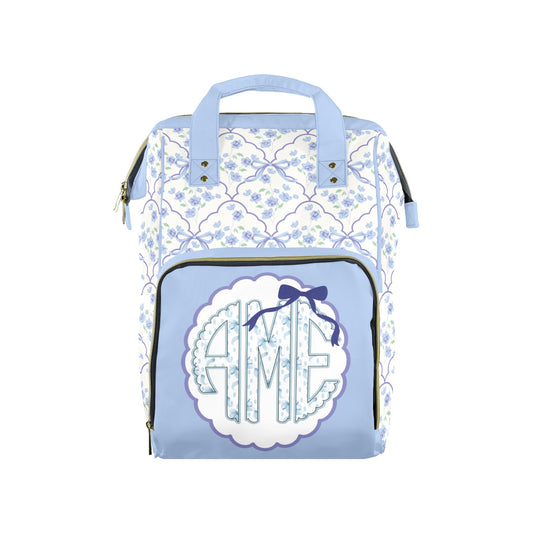 Abby Elaine Blue Blossom Monogram Diaper Bag (A114)