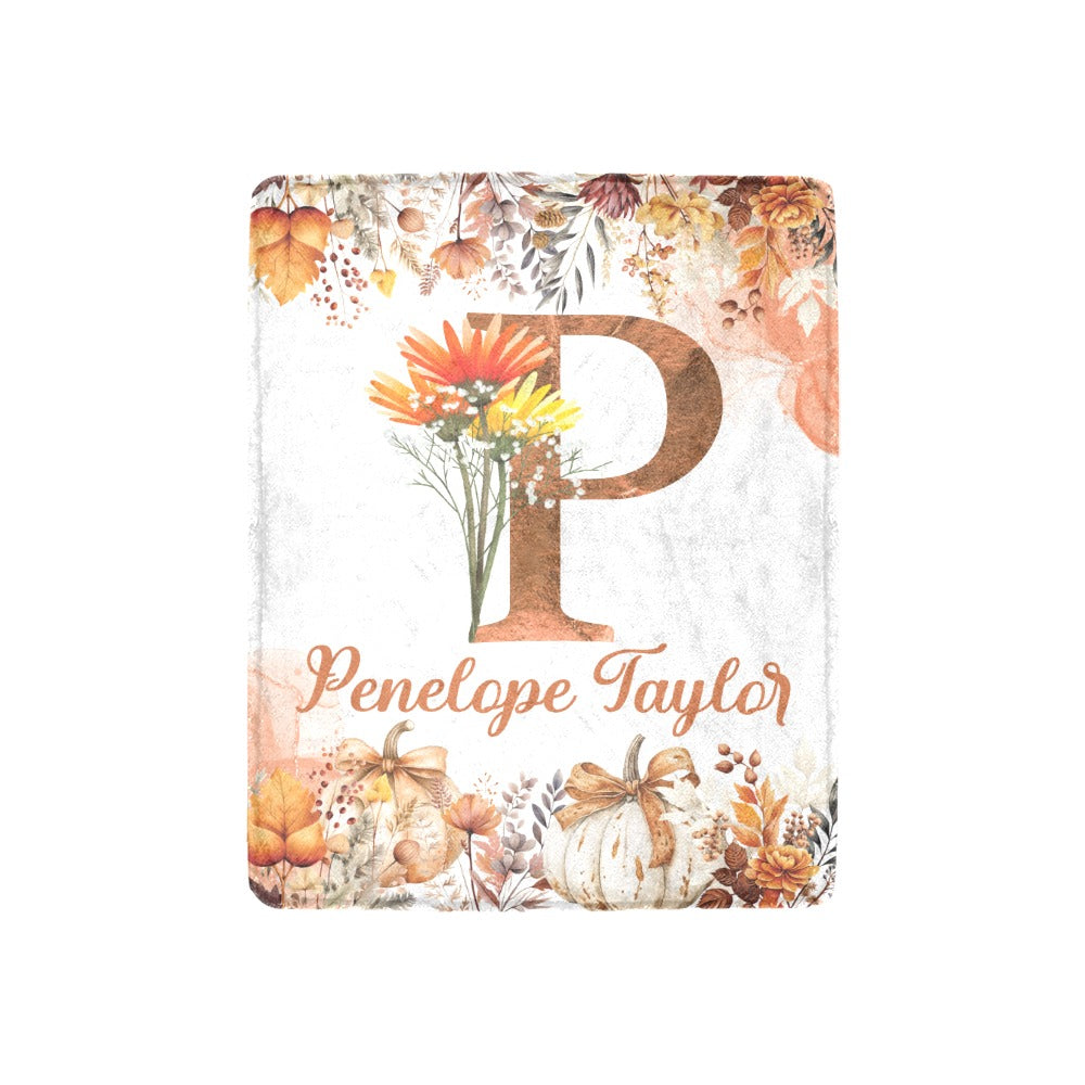 Autumn Floral Monogram Blanket (B239)