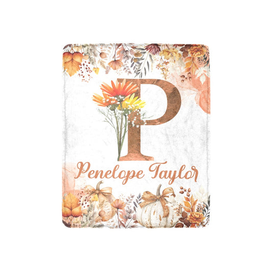 Autumn Floral Monogram Blanket (B239)