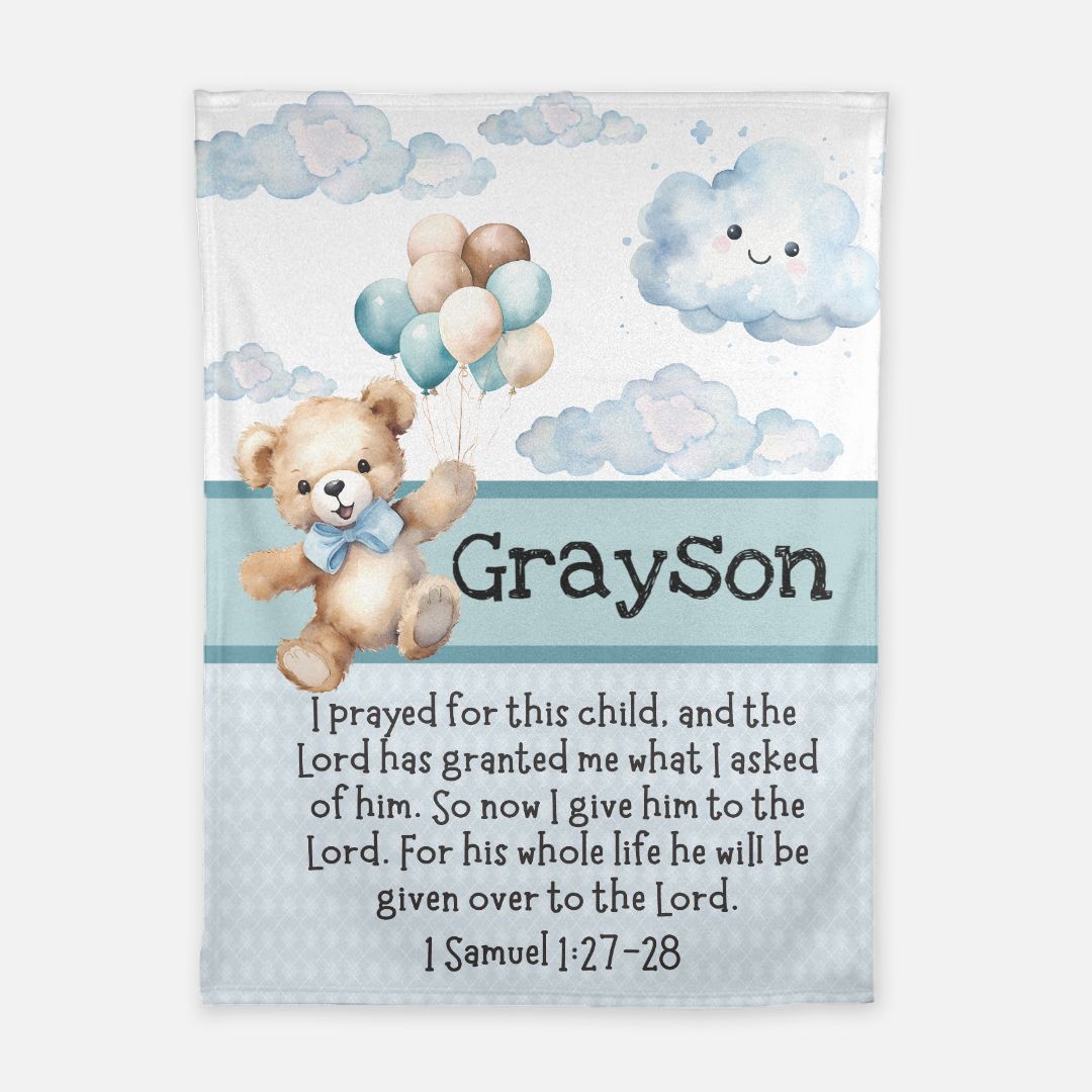 Teddy Bear Blanket with Scripture (B015)