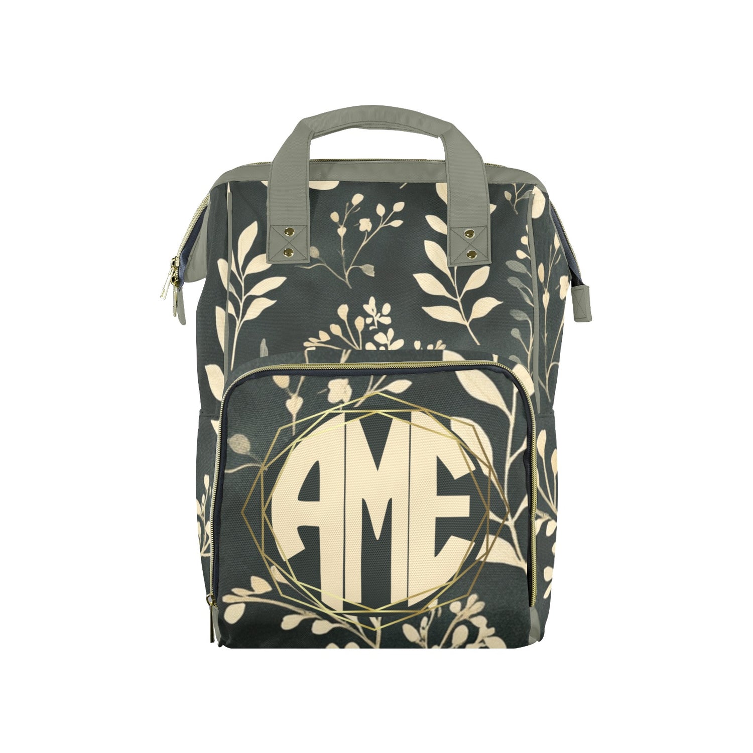 Dark Sage Monogram Diaper Bag (A220)