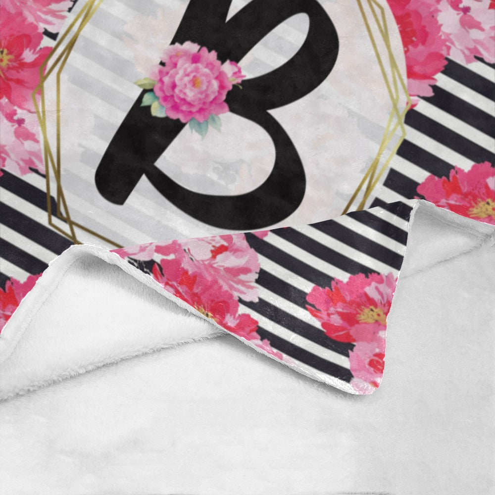 Striped Peonies Monogram Blanket (B250)