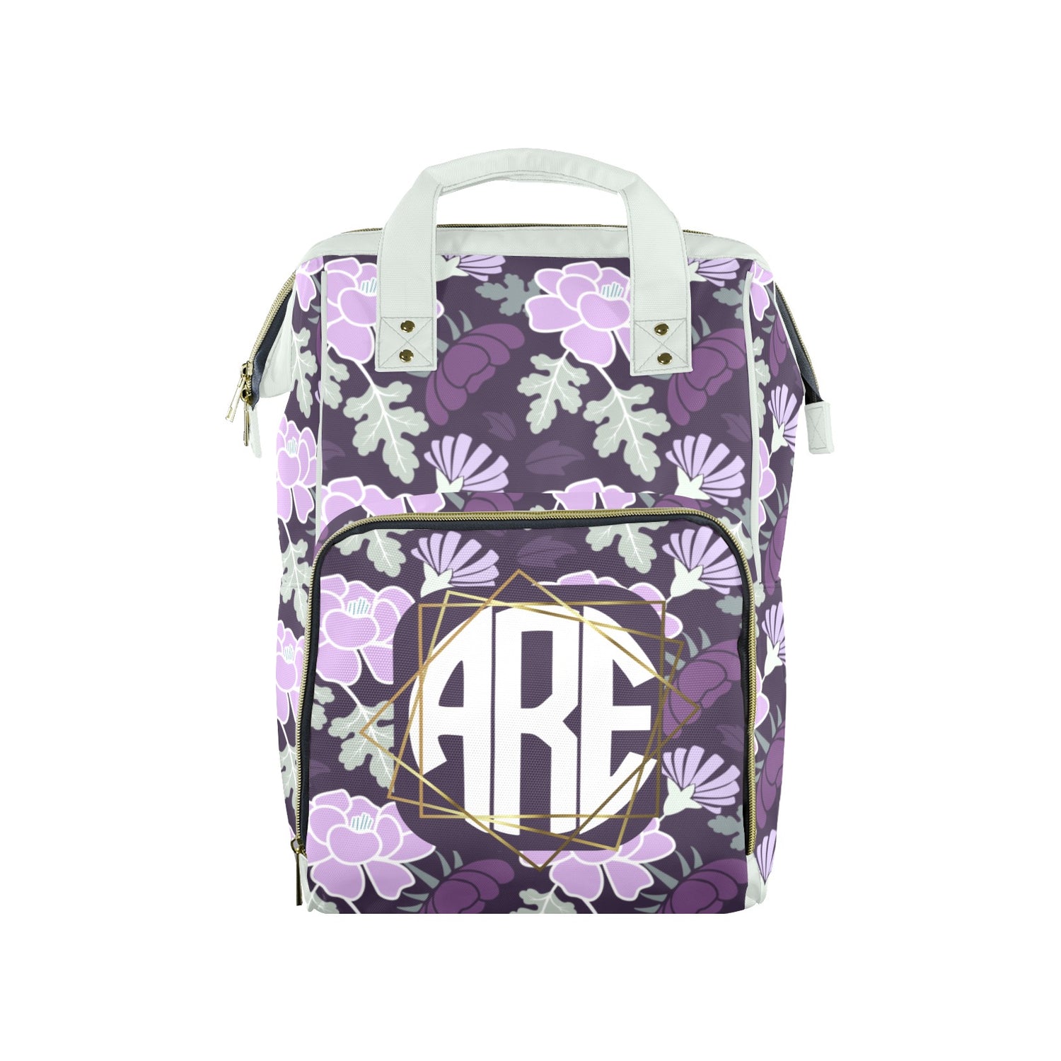 Violet Floral Monogram Diaper Bag (A219)