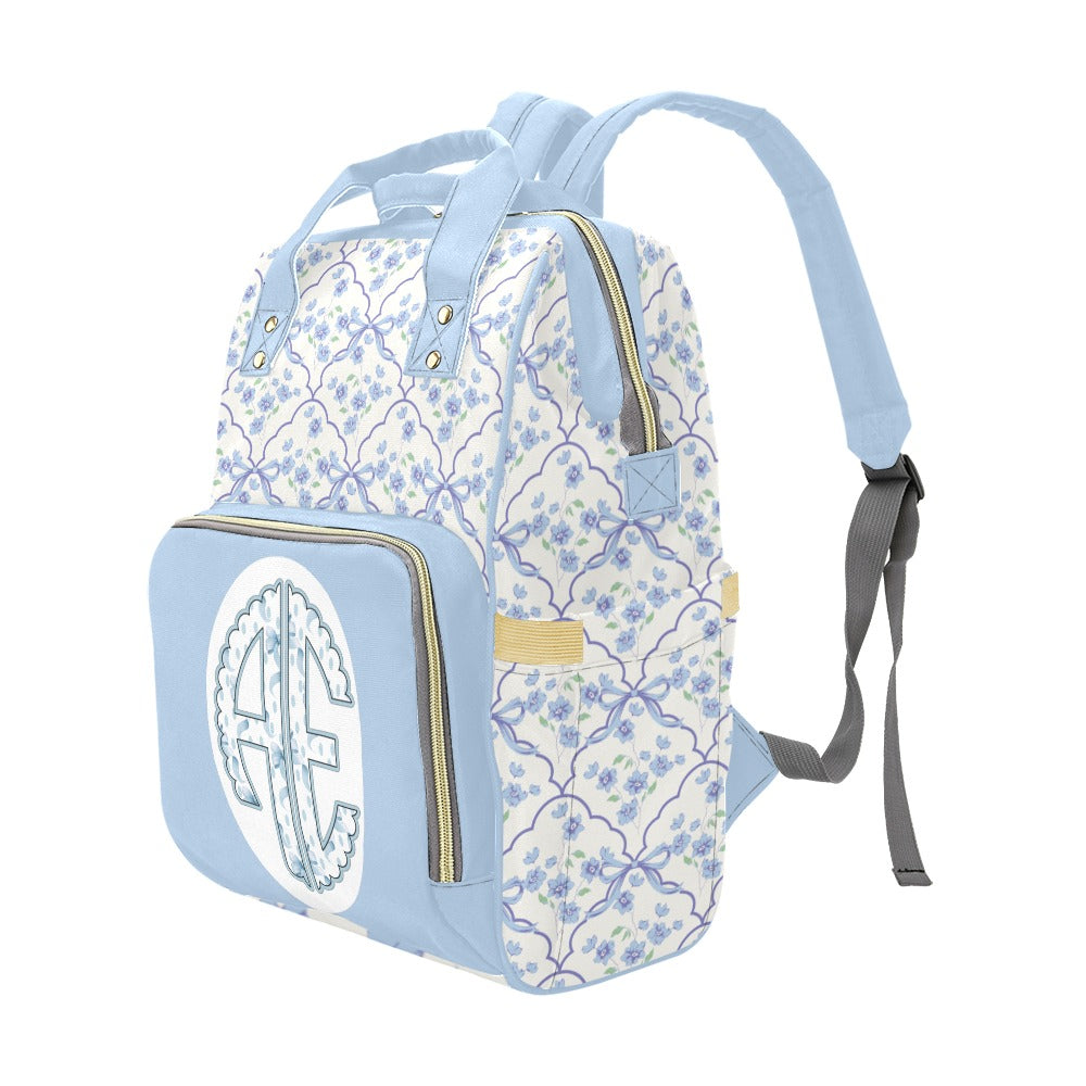 Abby Elaine Blue Blossom Monogram Diaper Bag (A114)