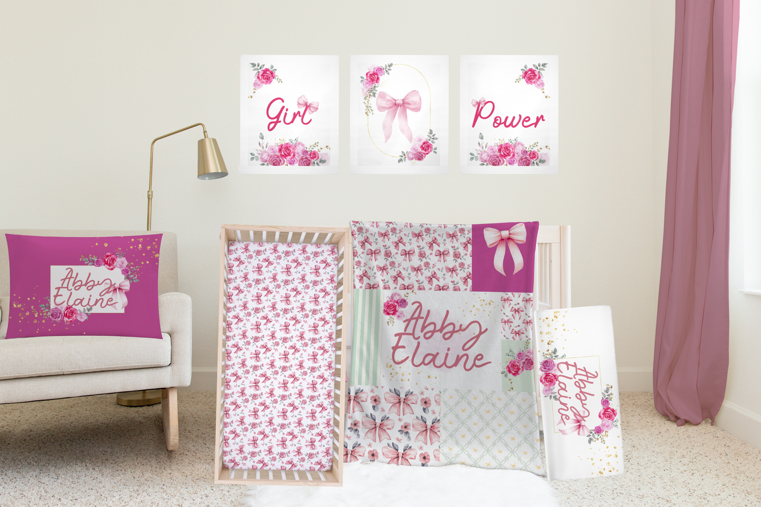 Abby Elaine's Bows in a Flower Bed Bedding Set (N041)