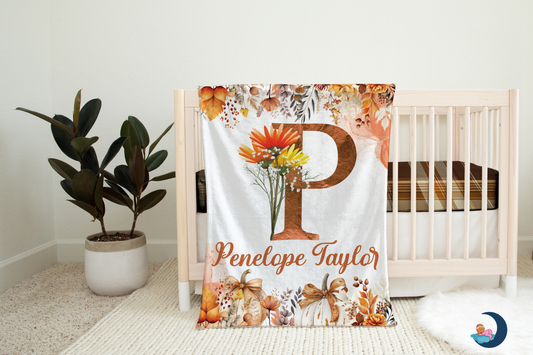 Autumn Floral Monogram Blanket (B239)
