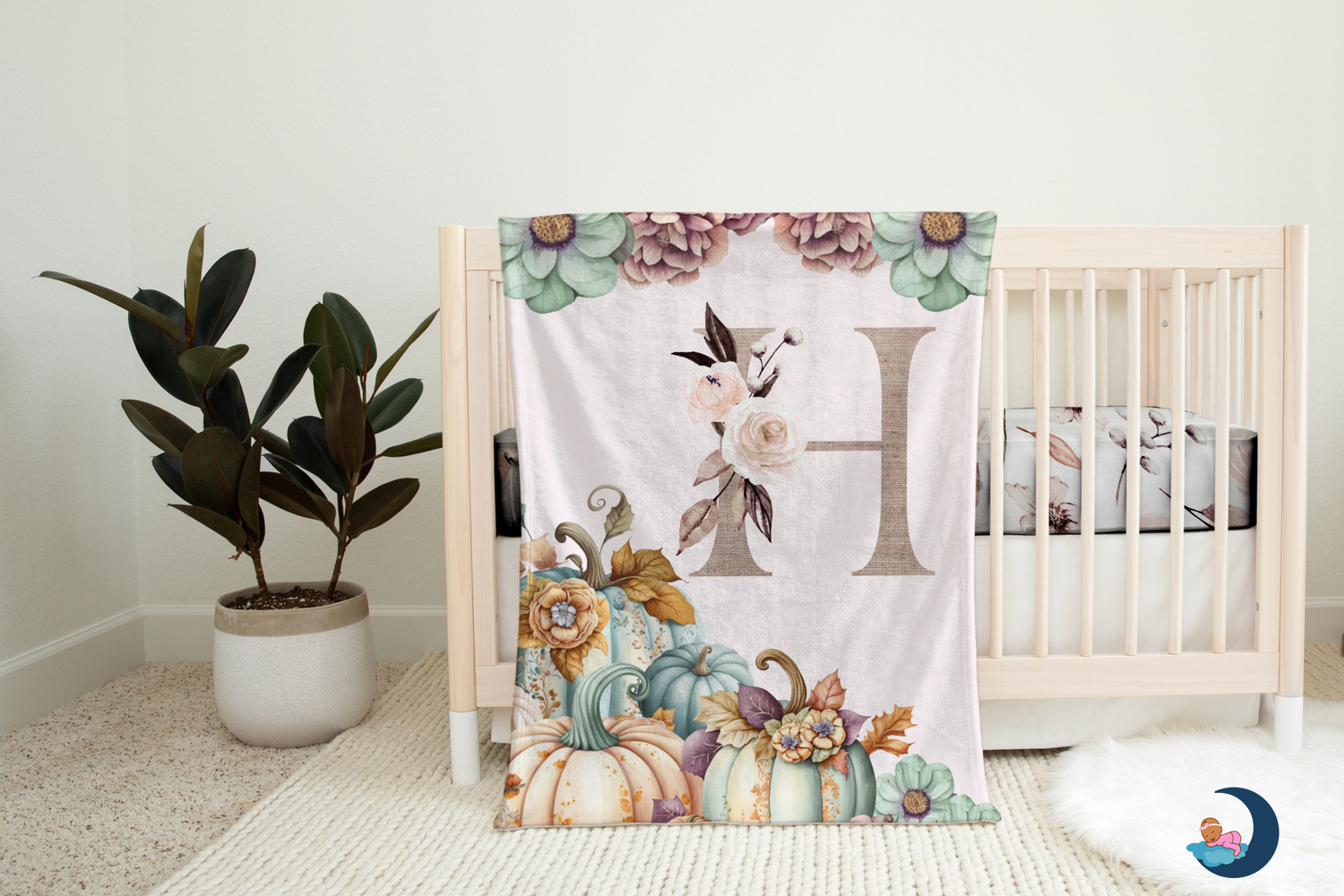 Autumn Pastel Pumpkin Monogram Blanket (B240)