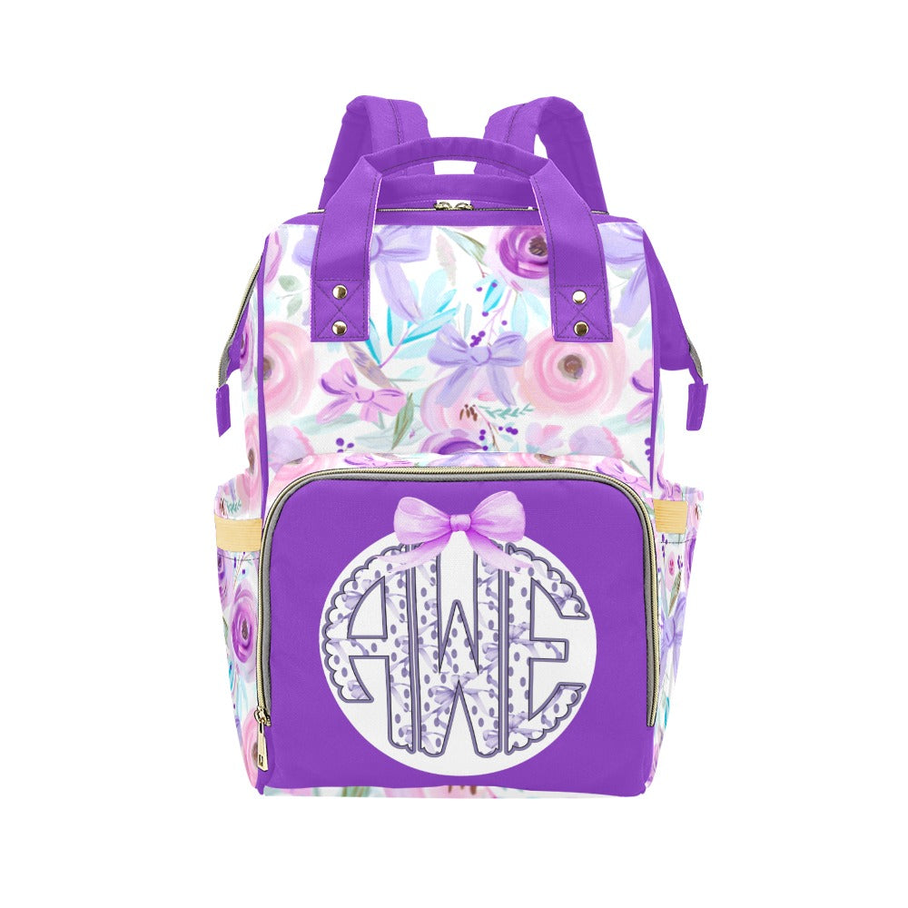 Bows in a Flower Bed Monogram Diaper Bag (A128)