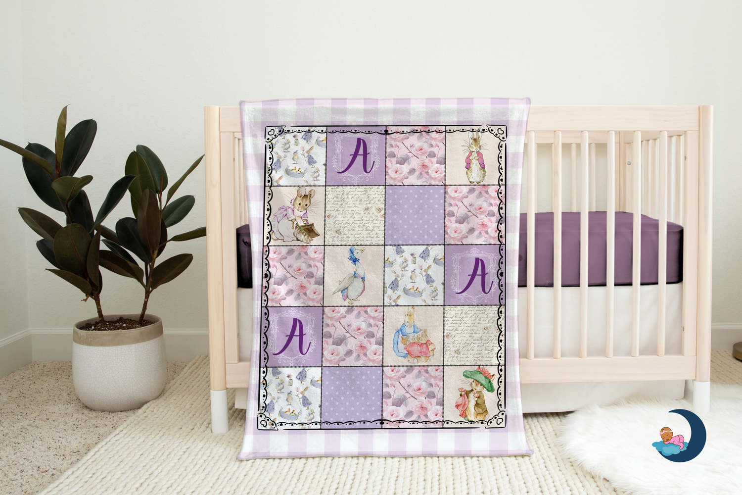 Storybook Bunny Patch Blanket (Purple) (B292)