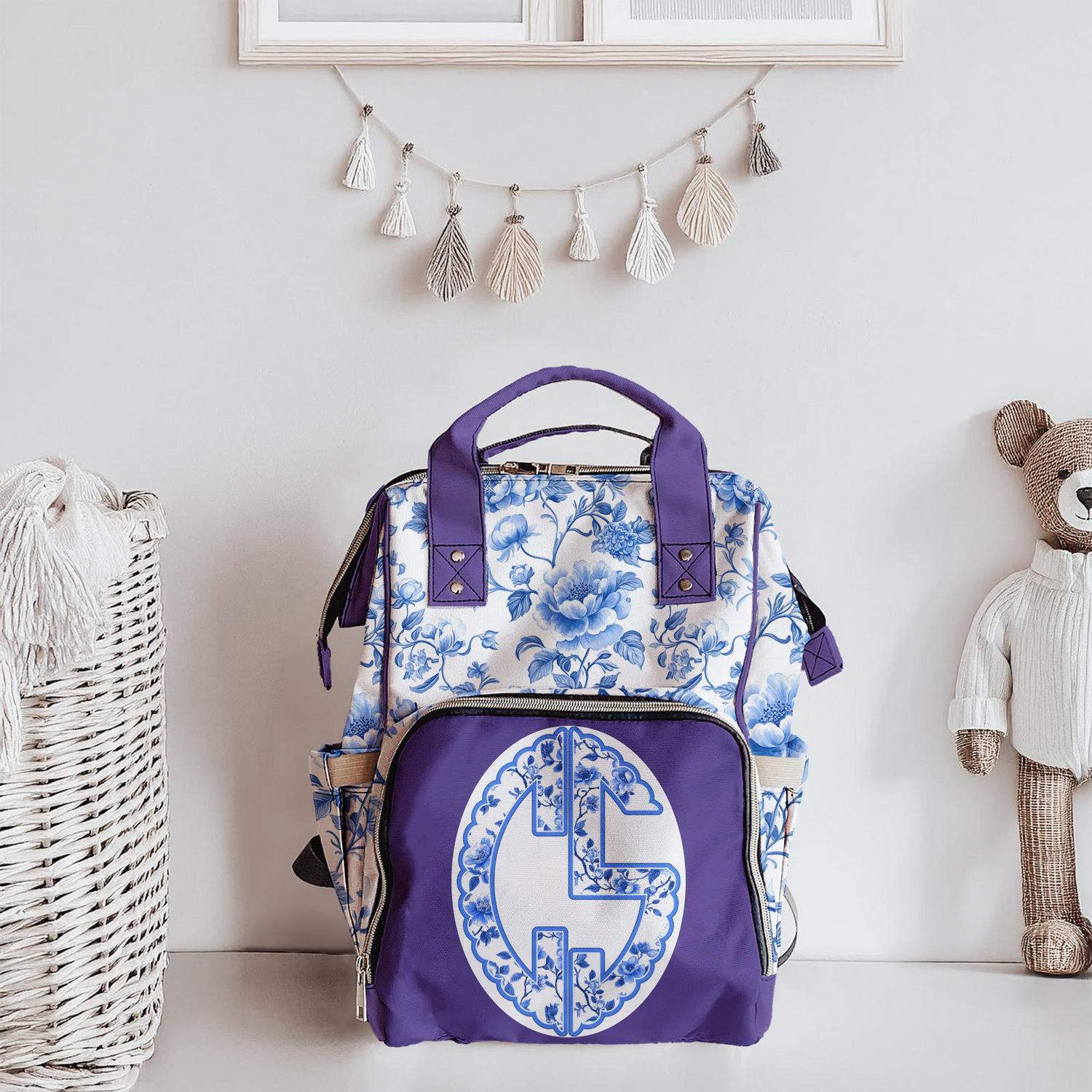 Chinoiserie Monogram Diaper Bag (A127)