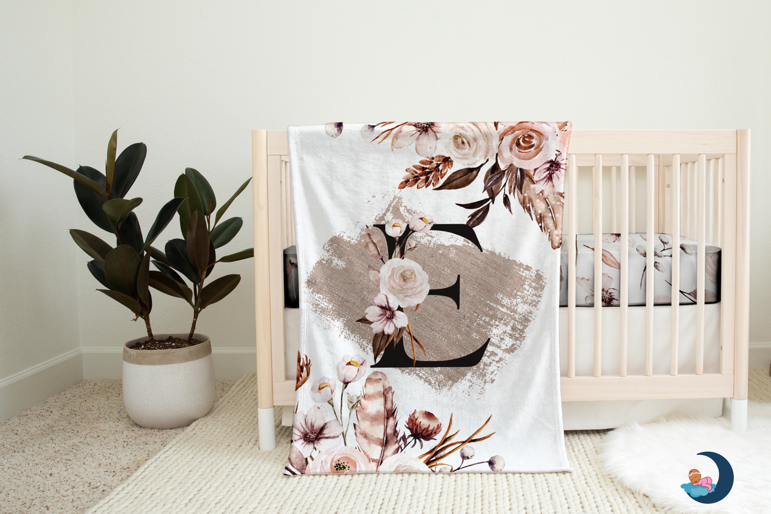 Boho Floral Monogram Blanket (B235)