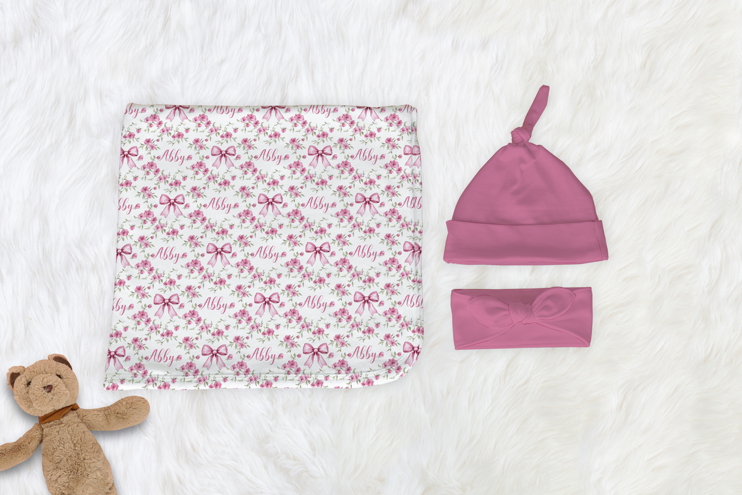 Abby Elaine's Bows in a Flower Bed Swaddle Set (B130)