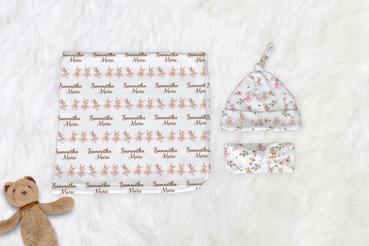 Bunny Ballerina Swaddle Blanket (B068)