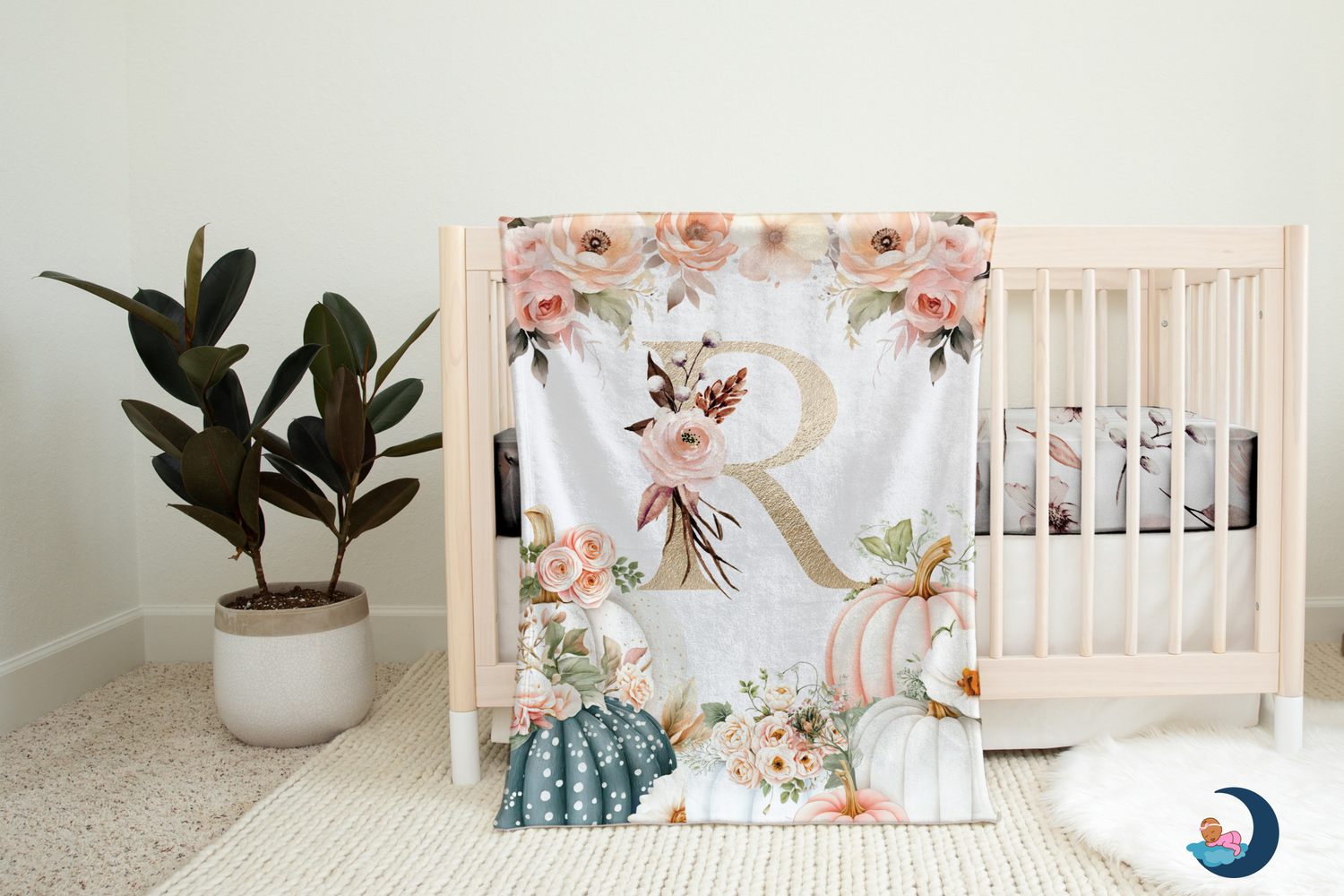 Cottagecore Shabby Pumpkins Monogram Blanket (B241)