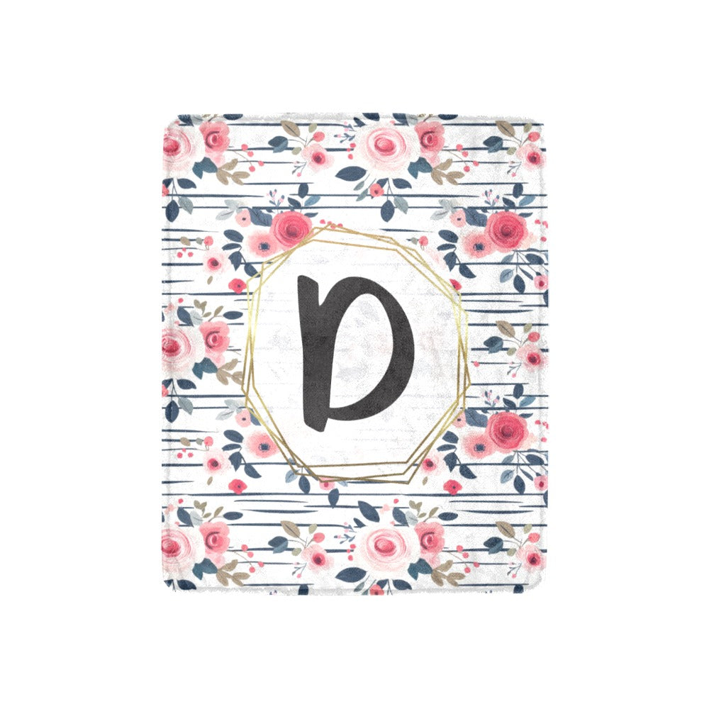 Striped Roses Monogram Blanket (B251)
