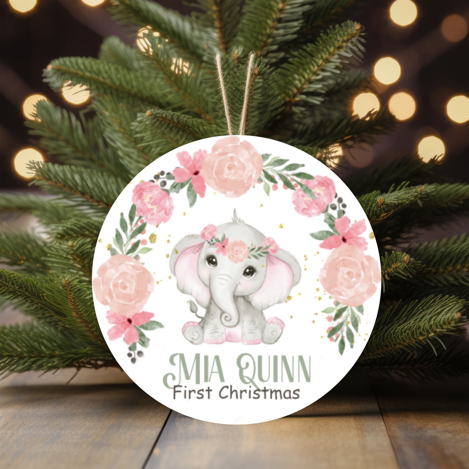 Baby Elephant First Christmas Ornament (A016)