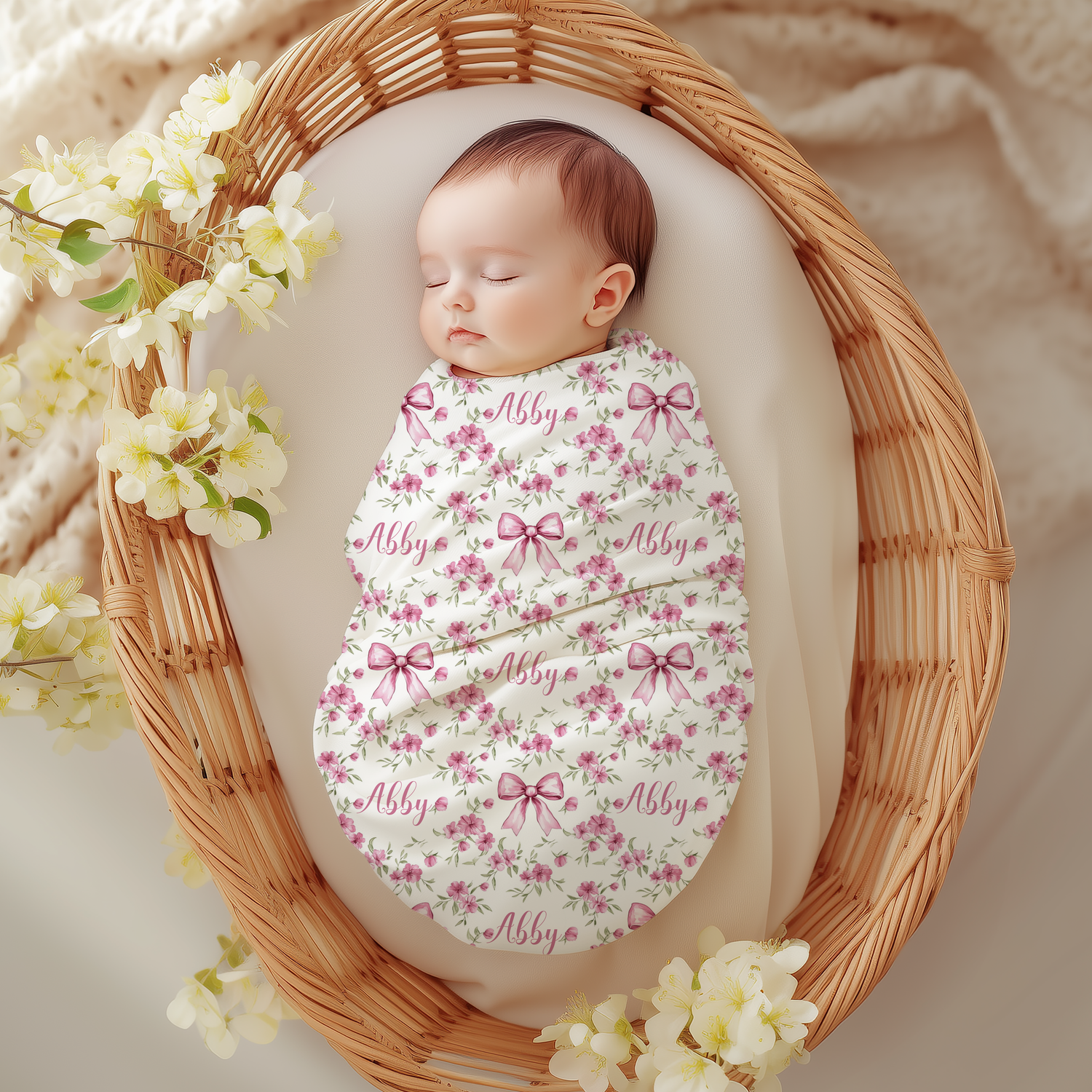 Abby Elaine's Bows in a Flower Bed Swaddle Set (B130)