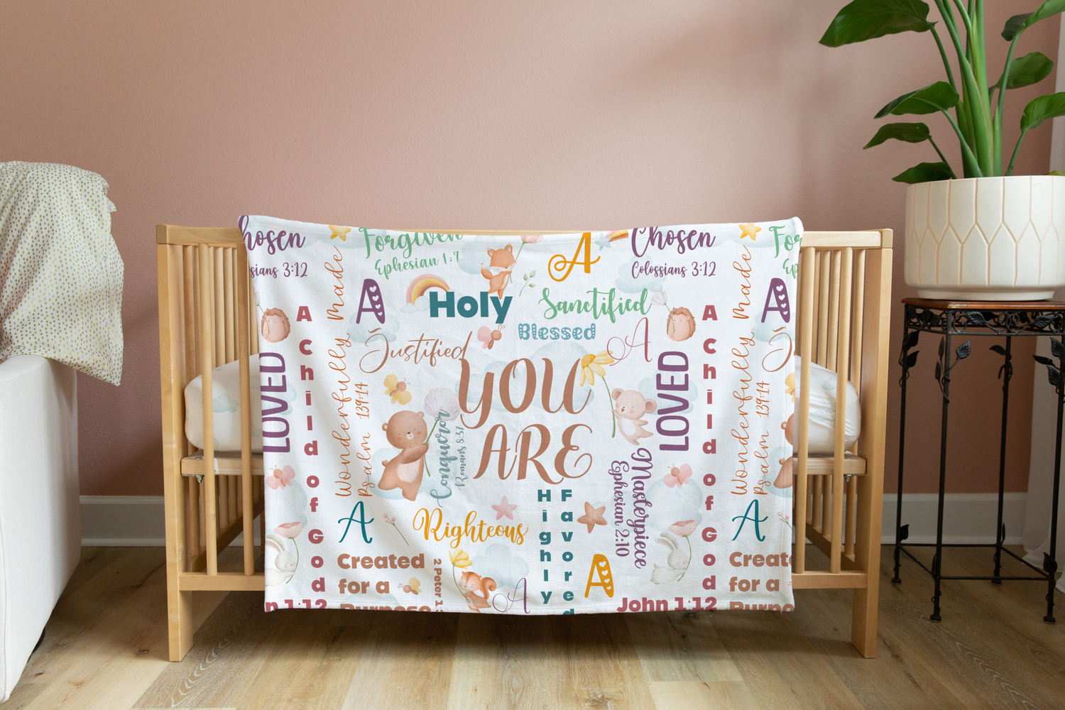 Dreamy Woodland Scripture Affirmations Blanket (B158)