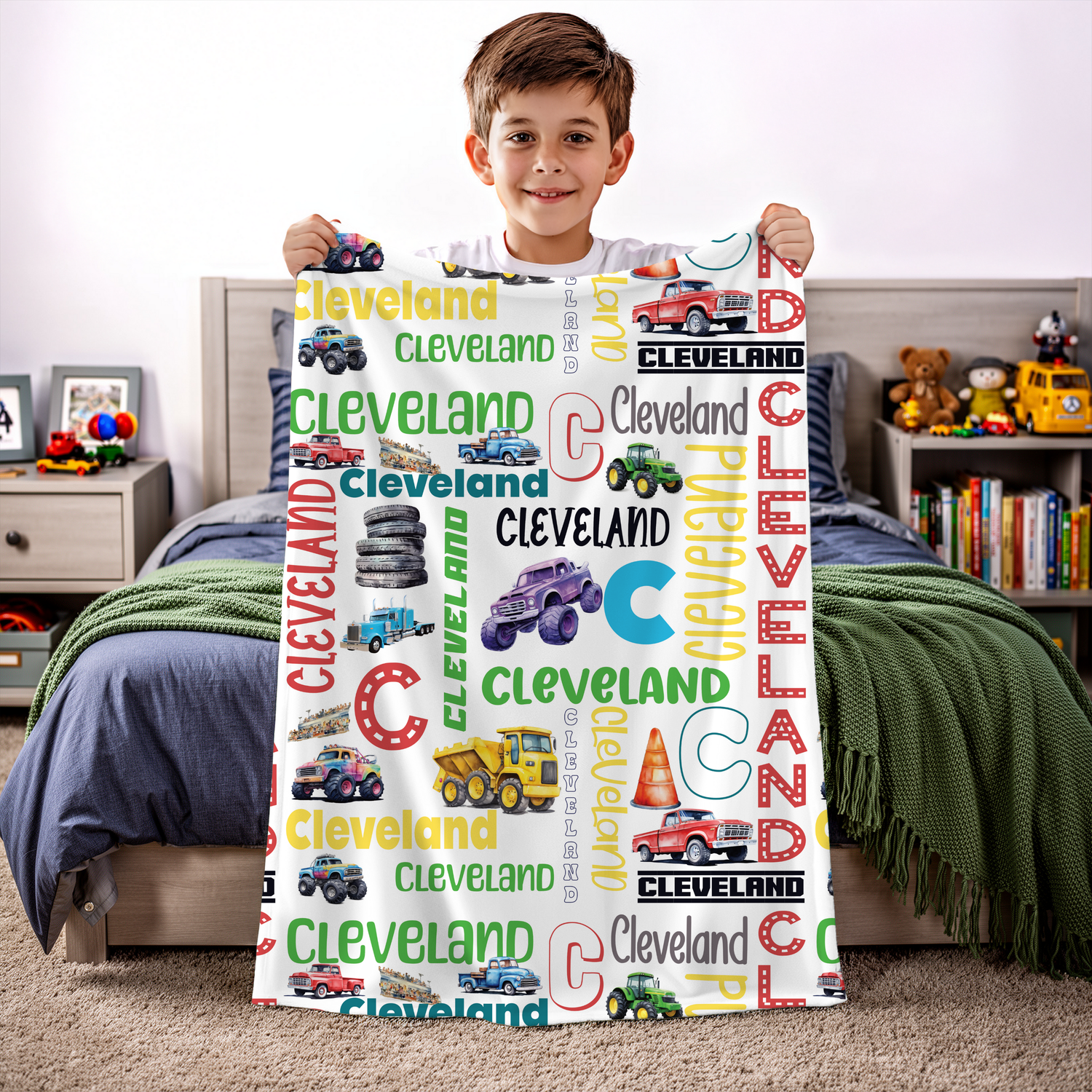 Cars and Trucks Name Blanket (B054)