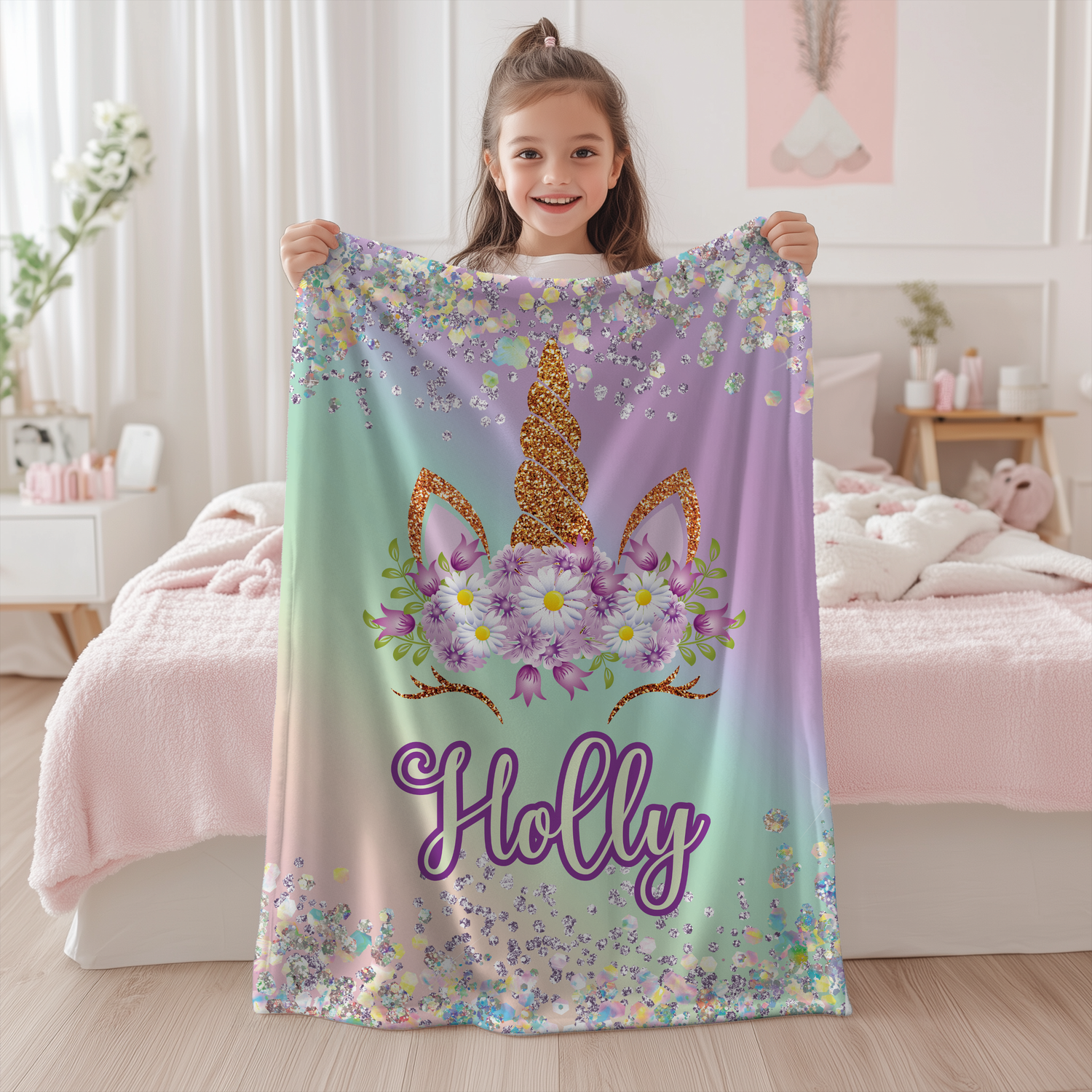 "Diamond Studded" Unicorn Blanket (B017)