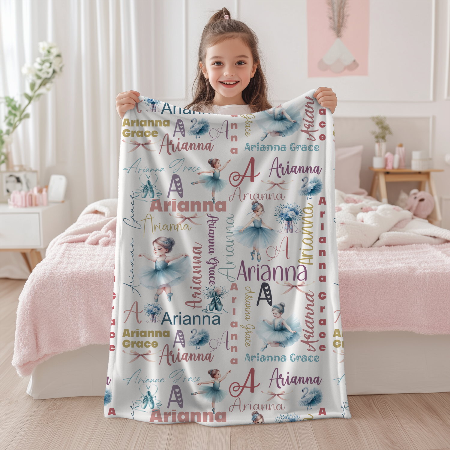 Blue Ballerina Name Blanket (B073)
