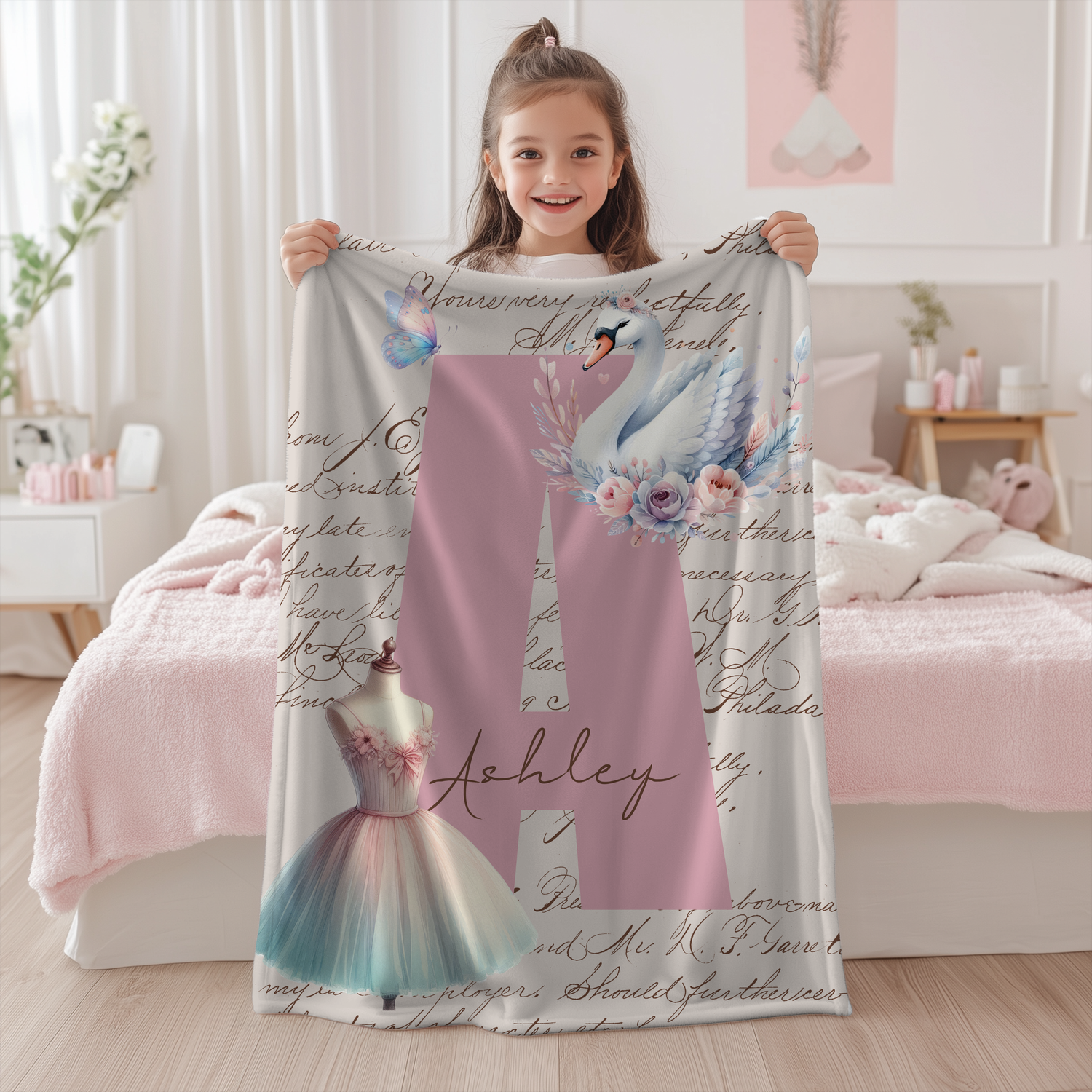 Ballerina Script Blanket (B071)