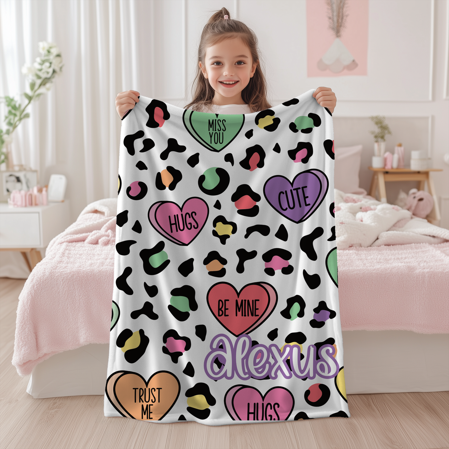 Candied Heart Leopard Blanket (B257)