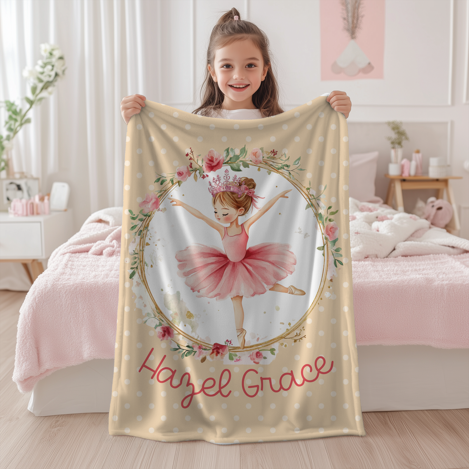 Twirling with Flowers Blanket (Peach) (B078)