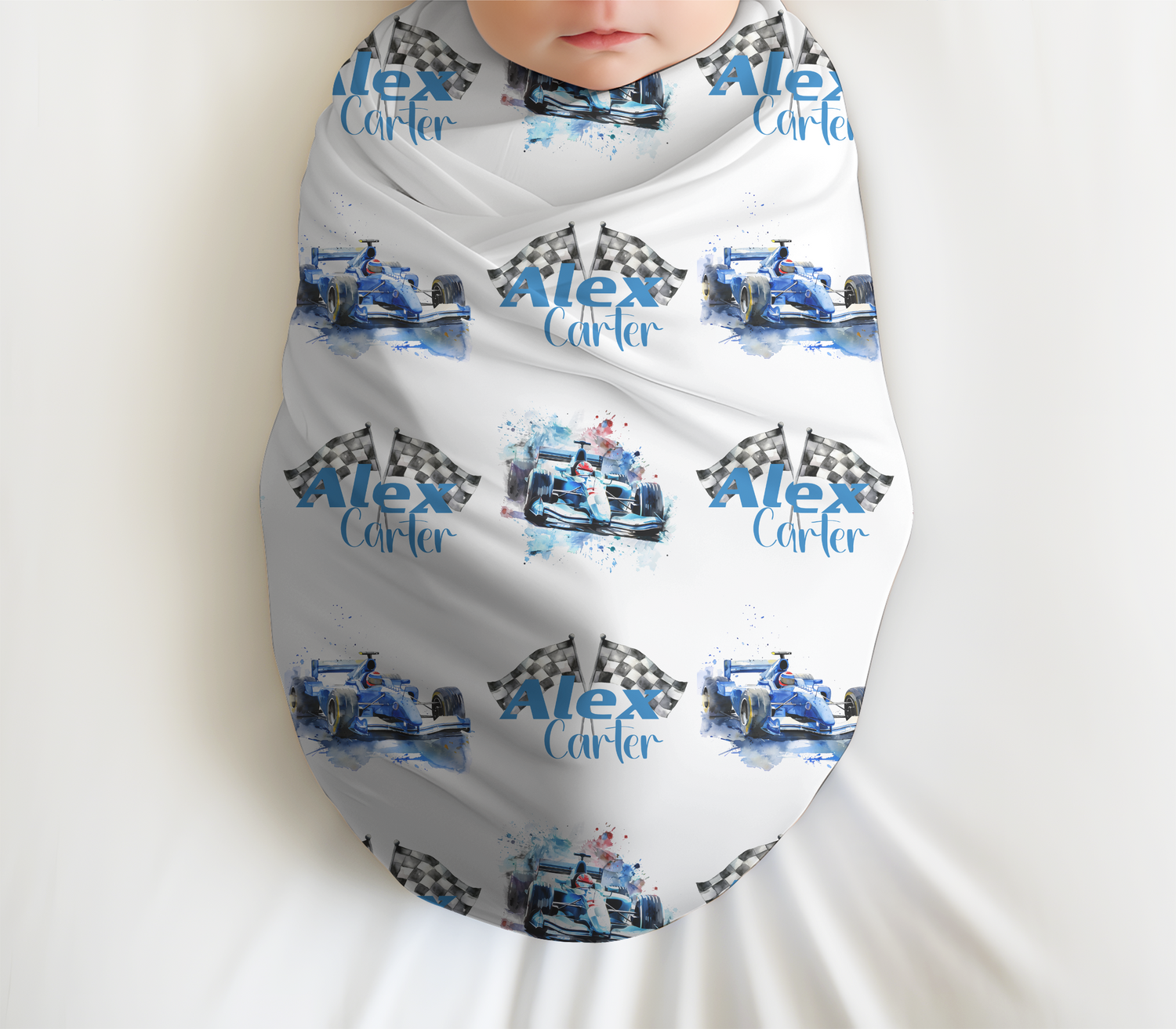 Race Car Swaddle Set (Blue) (B065)