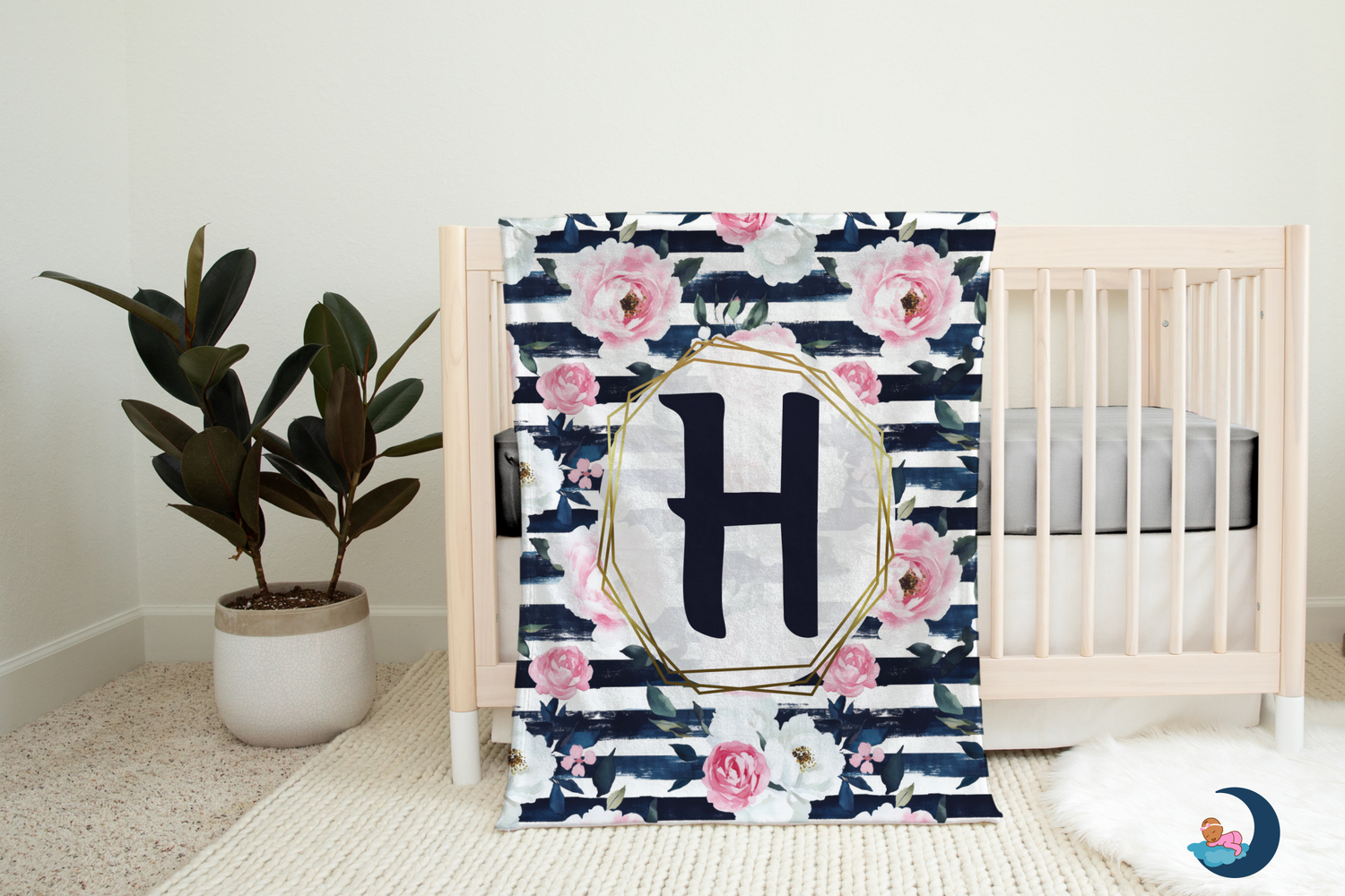 Striped Roses Monogram Blanket (B251)