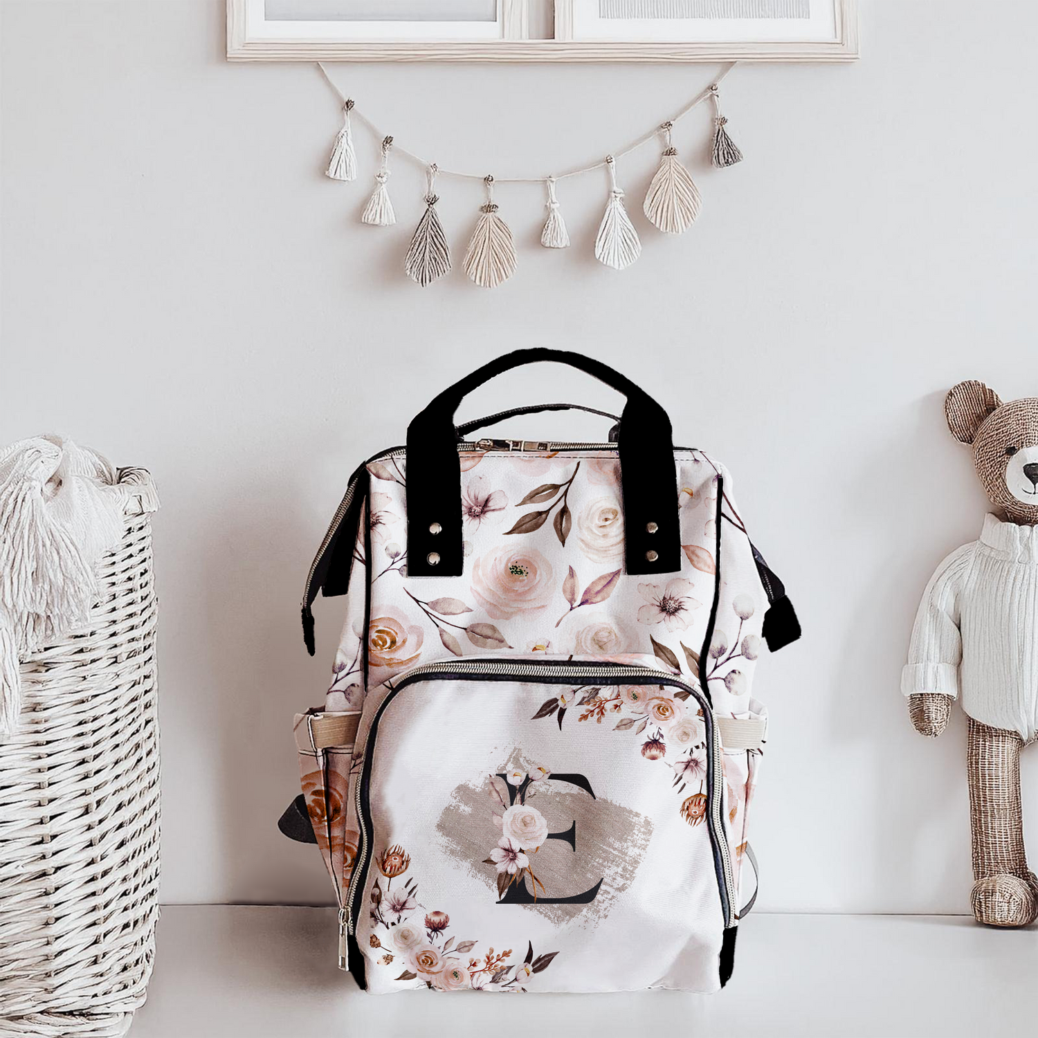 Boho Floral Monogram Diaper Bag (A202)