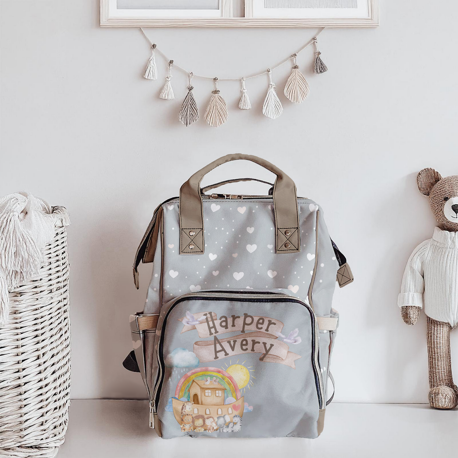 Noah's Ark: Hearts and Rainbows Diaper Bag (A062)