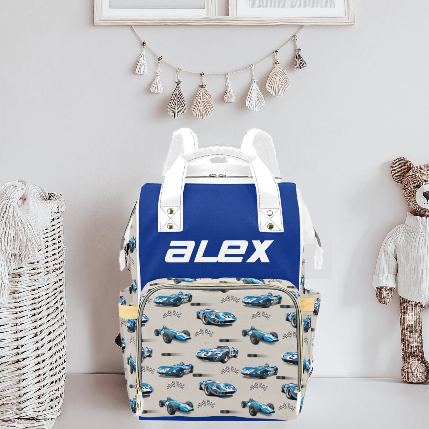 Race Car Diaper Bag (Blue) (A041)